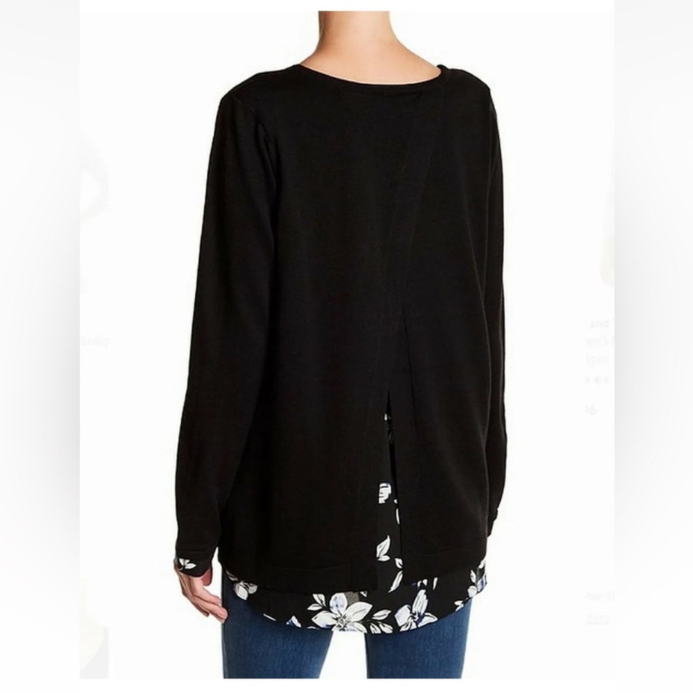 NYDJ Blue Floral Under Cross On Back Sweater. Cashmere Blend. Size MP